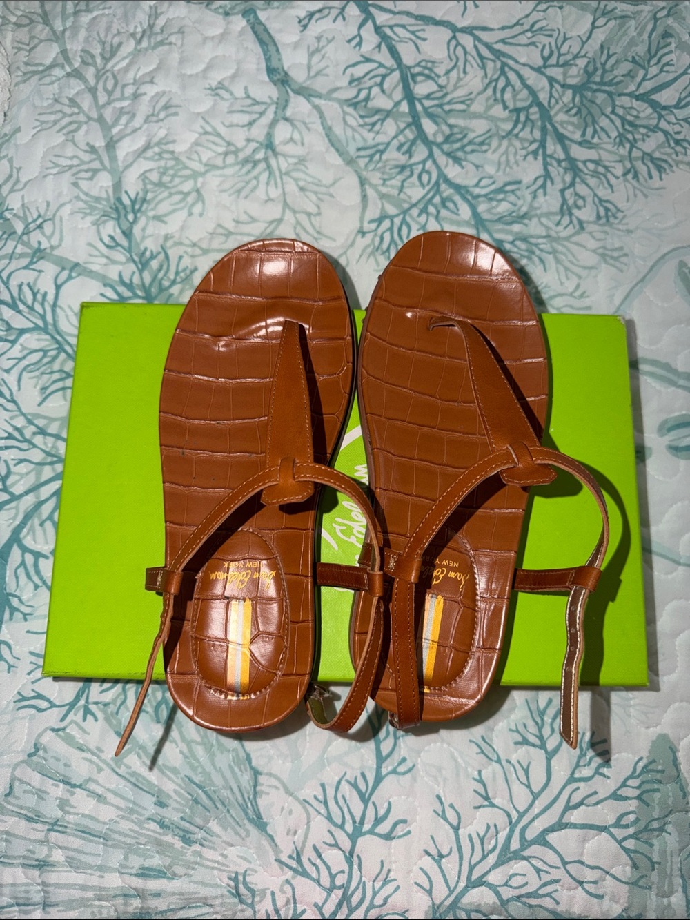 Sam Edelman Tan Croc-Embossed Toe-Loop Sandals